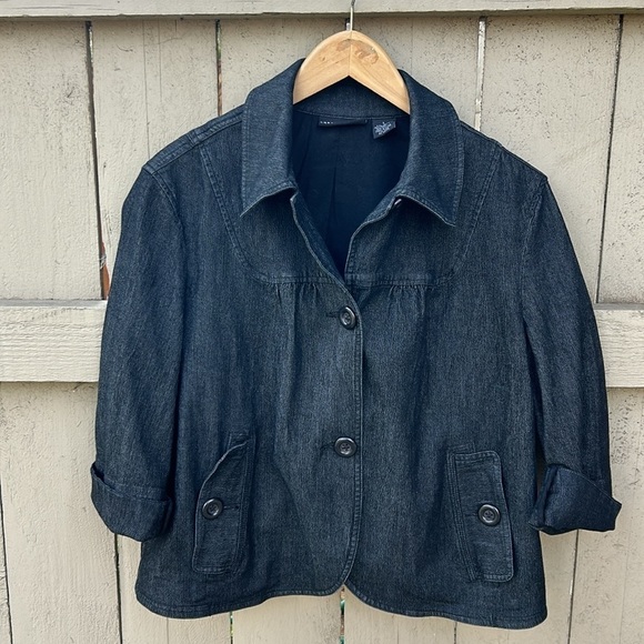Larry Levine Denim Blazer Black with Cuffed Sleeves Size Large - Picture 2 of 5